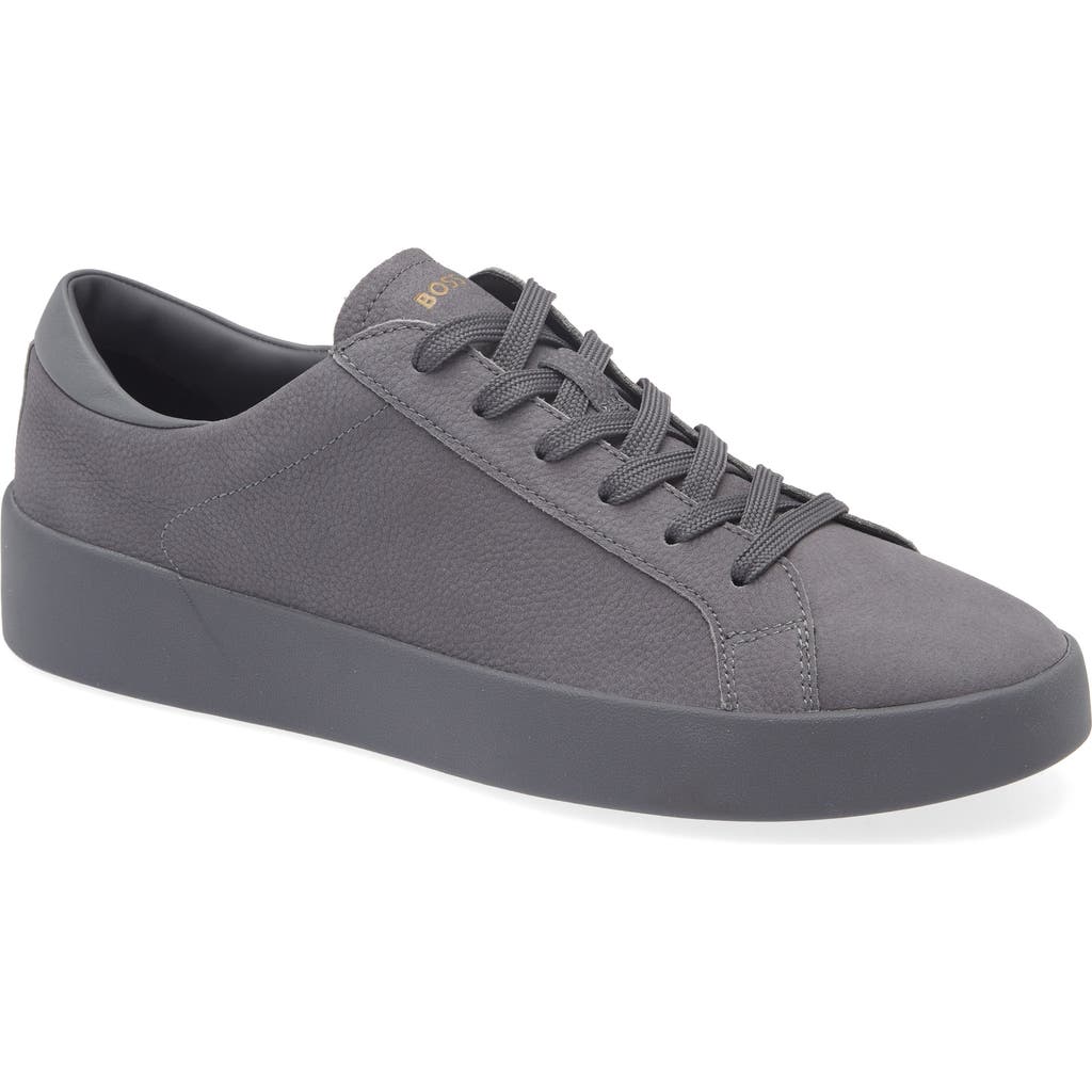 Hugo Boss Boss Belwar Low Top Pebbled Leather Sneaker In Dark Grey