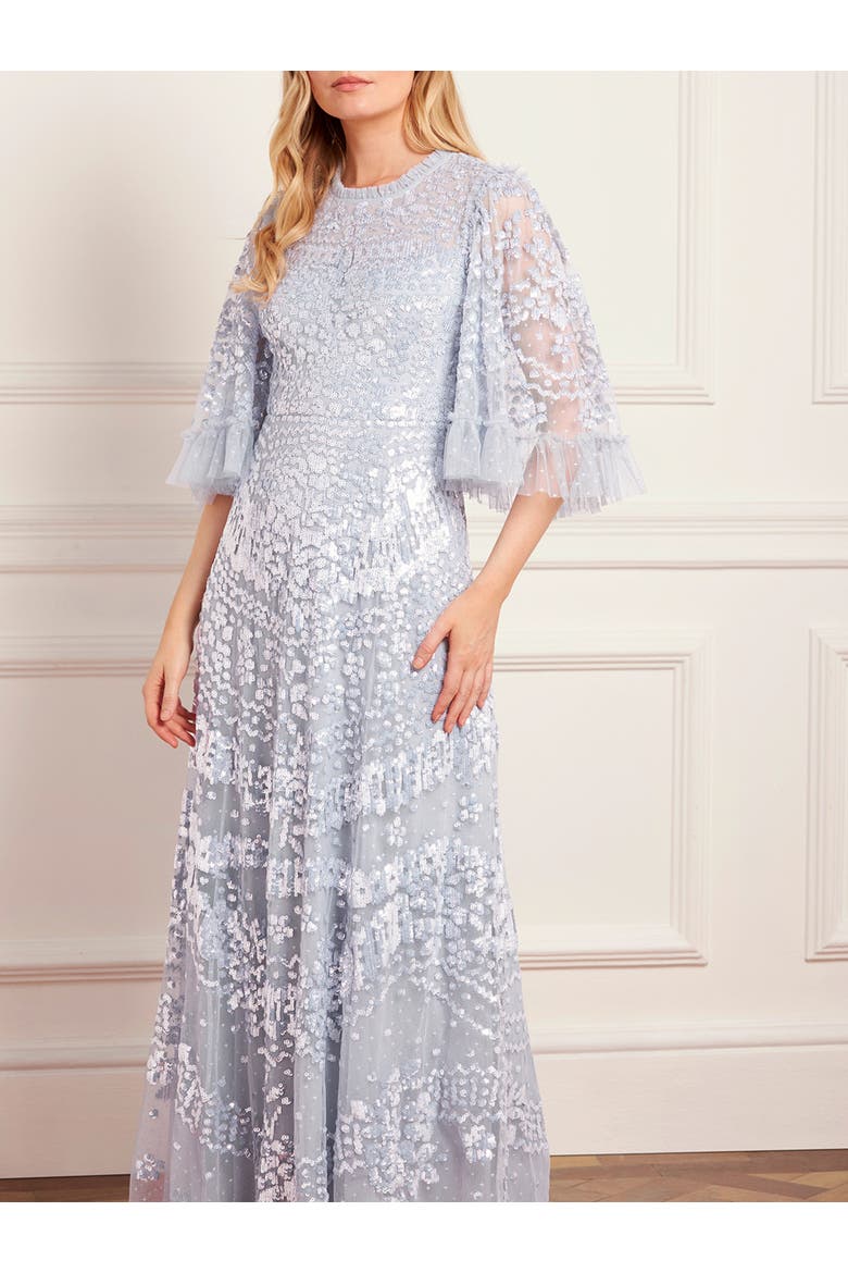 Anais Sequin 3/4 Sleeve Maxi Gown, Alternate, color, Skylight
