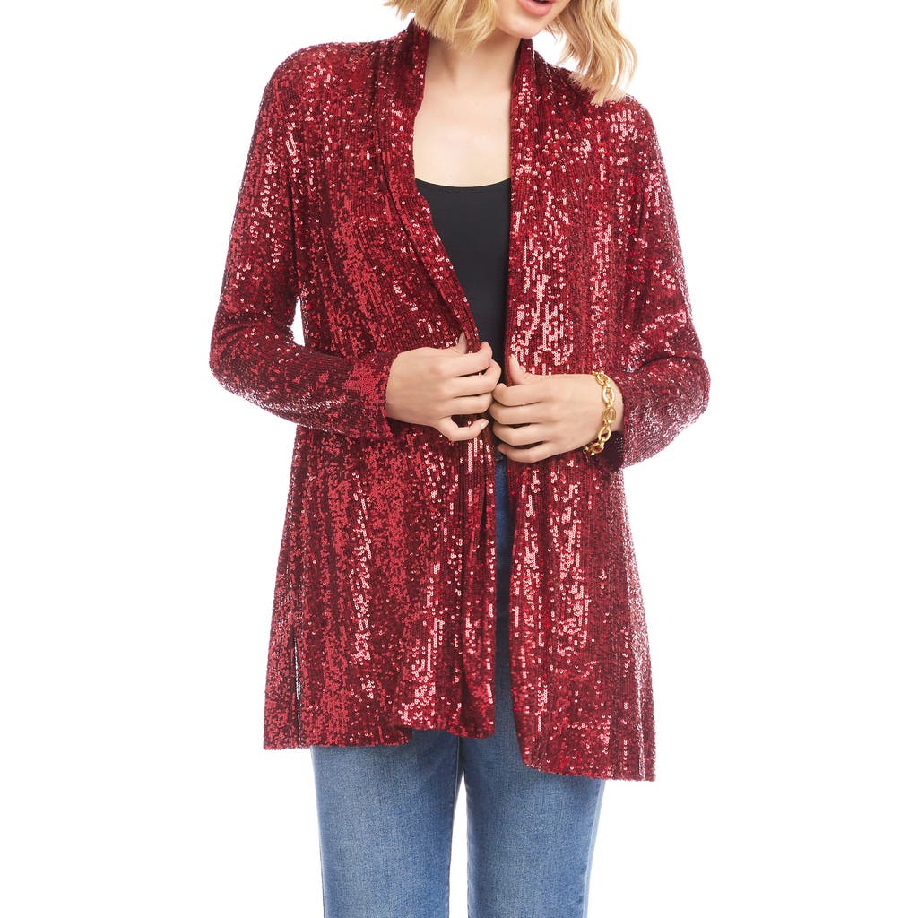 Karen Kane Sequin Open Front Jacket In Red