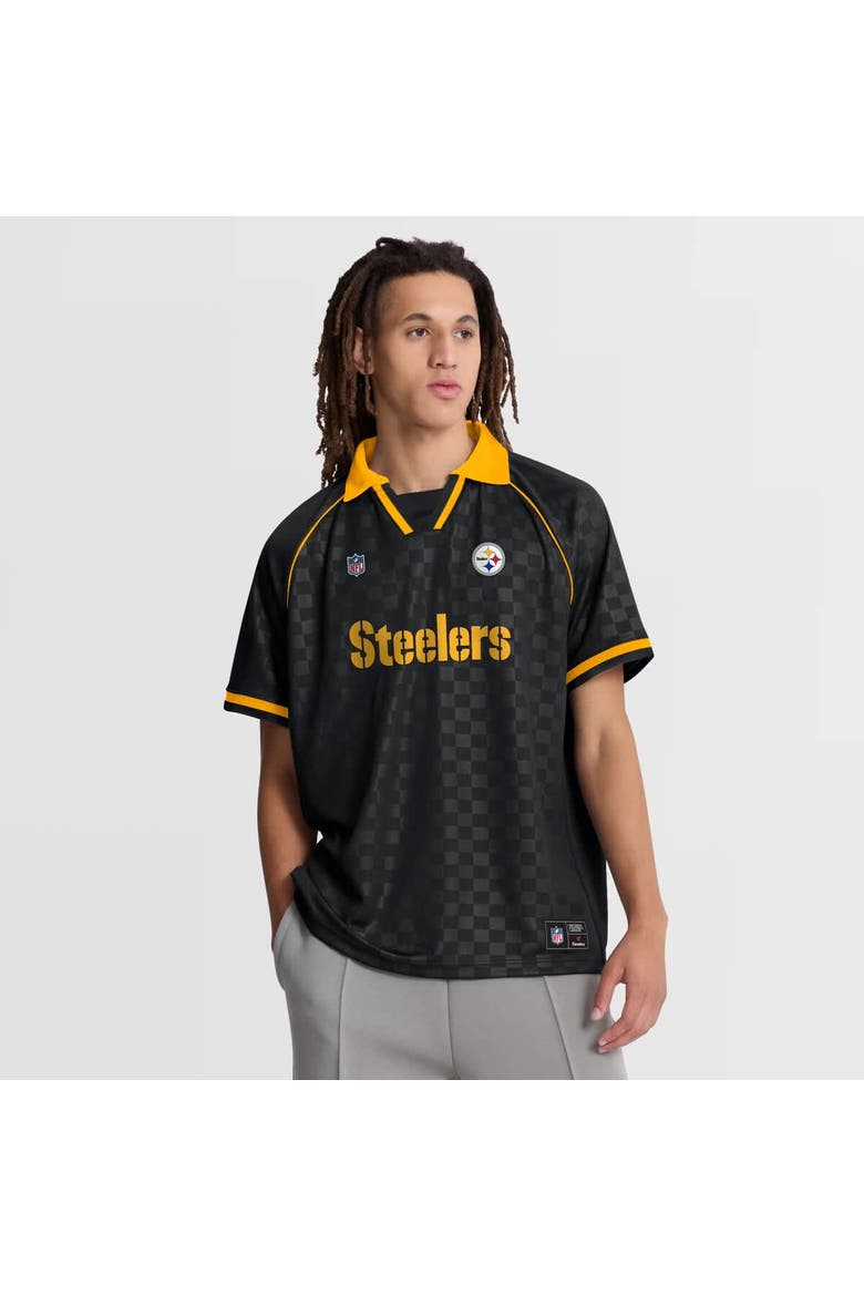 Men's Fanatics Black/Gold Pittsburgh Steelers Homerun Raglan V-Neck Polo, Main, color, Black