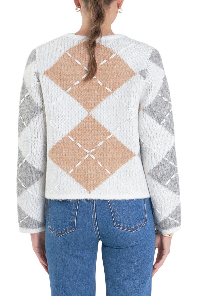 Argyle Crop Cardigan, Alternate, color, WHITE