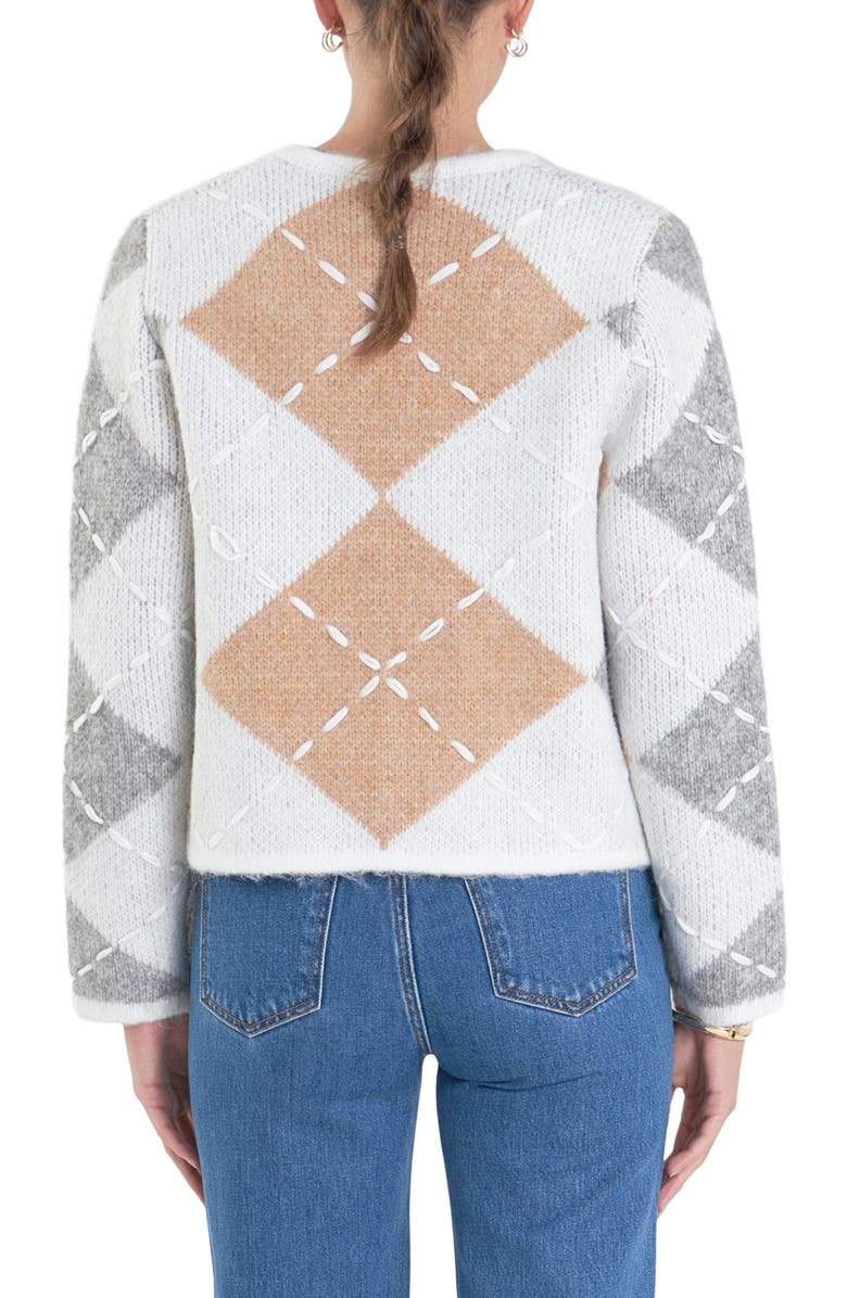 English Factory Argyle Crop Cardigan, Alternate, color, White