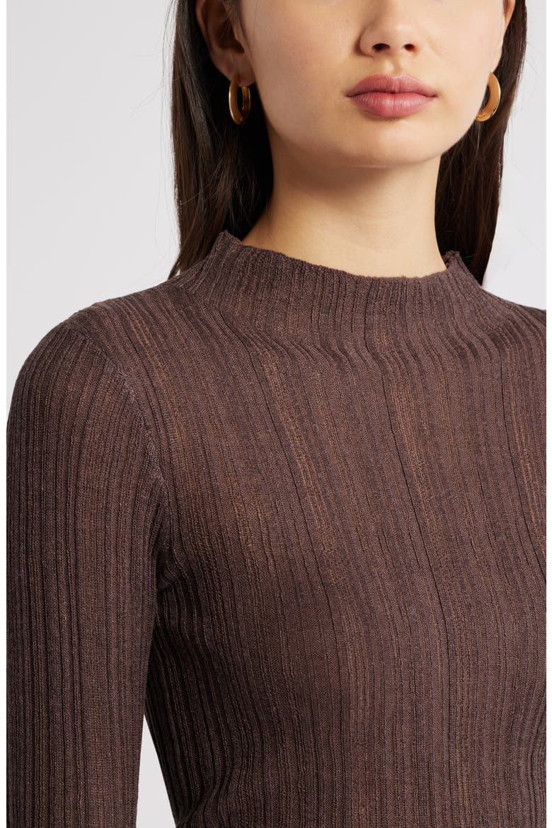 Open Stitch Linen Blend Mock Neck Sweater, Alternate, color, BROWN SEAL