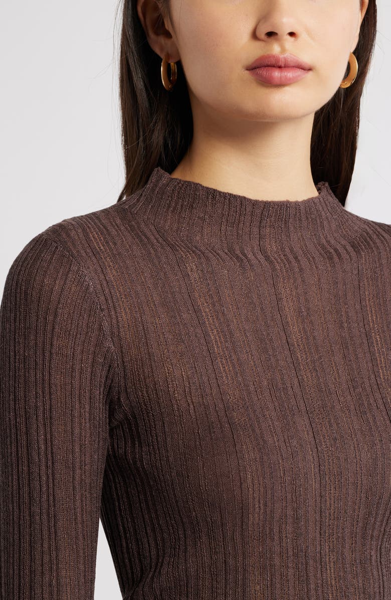 Open Edit Open Stitch Linen Blend Mock Neck Sweater, Alternate, color, Brown Seal