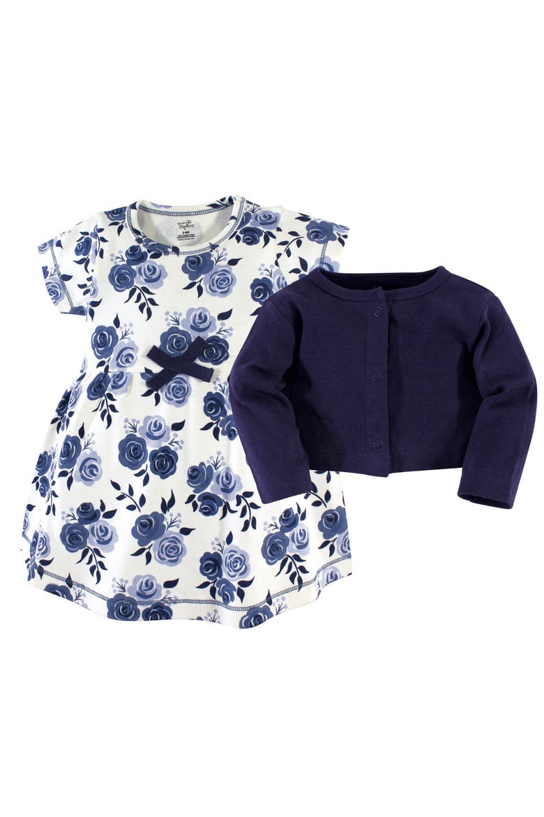 Organic Cotton Dress and Cardigan, Alternate, color, Navy Floral