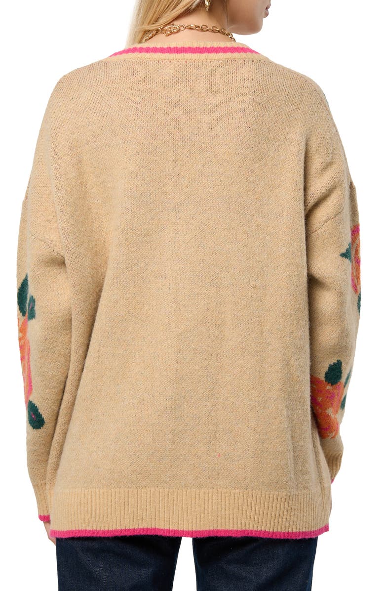 SAACHI Rose Motif Cardigan, Alternate, color, Natural