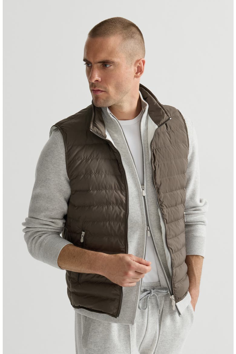 Lightweight techno fabric down vest, Alternate, color, Brown
