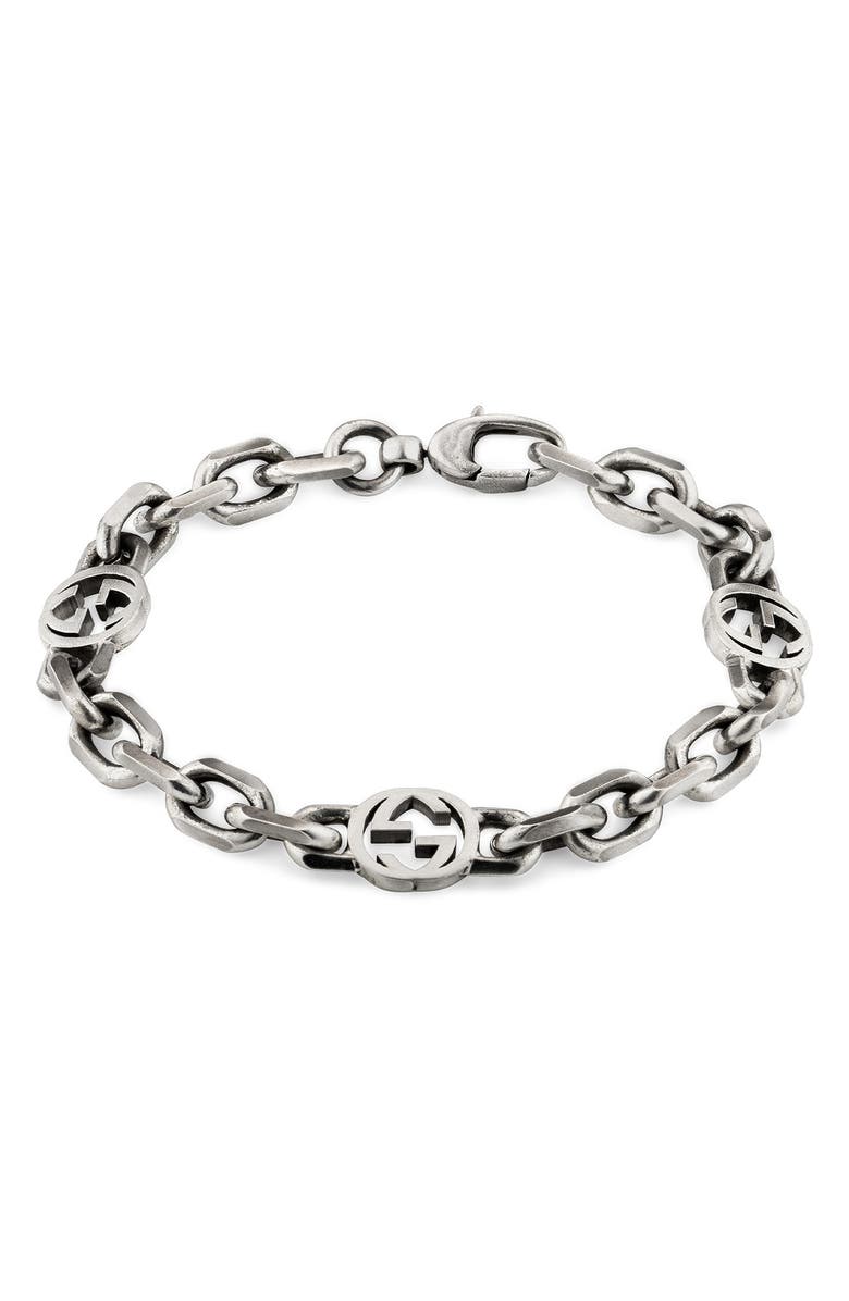 Gucci Interlocking G Silver Chain Bracelet, Main, color, 