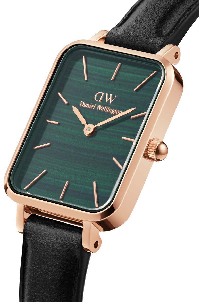 Quadro Melrose Leather Strap Watch, 20mm x 26mm, Alternate, color, ROSE GOLD/ GREEN