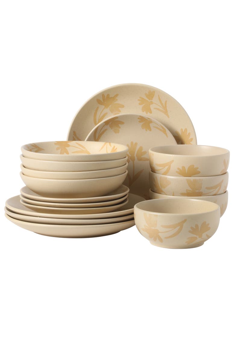 Admiral Hall 16-Piece Floral Stoneware Dinnerware Set, Main, color, Cream