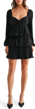 Lush Tiered Long Sleeve Plissé Dress