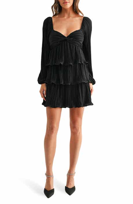 Lush Tiered Long Sleeve Plissé Dress