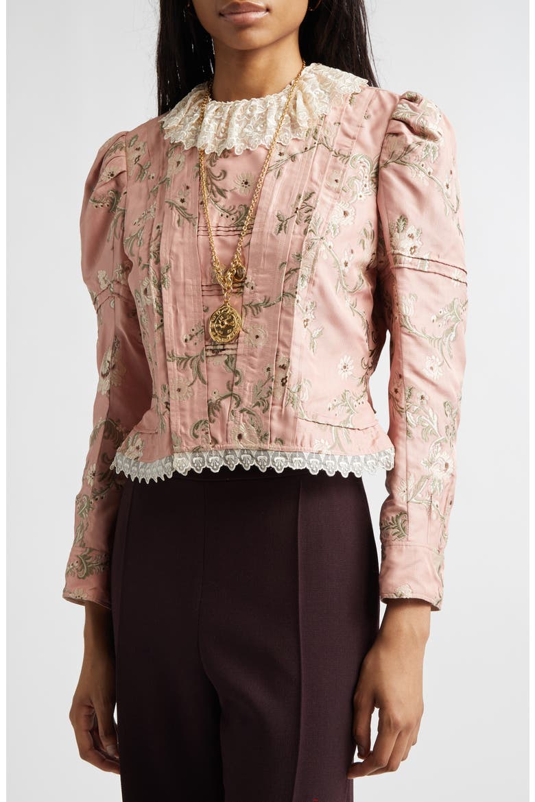Lace Trim Taffeta Fitted Jacket, Alternate, color, 6L6 TAN ROSE