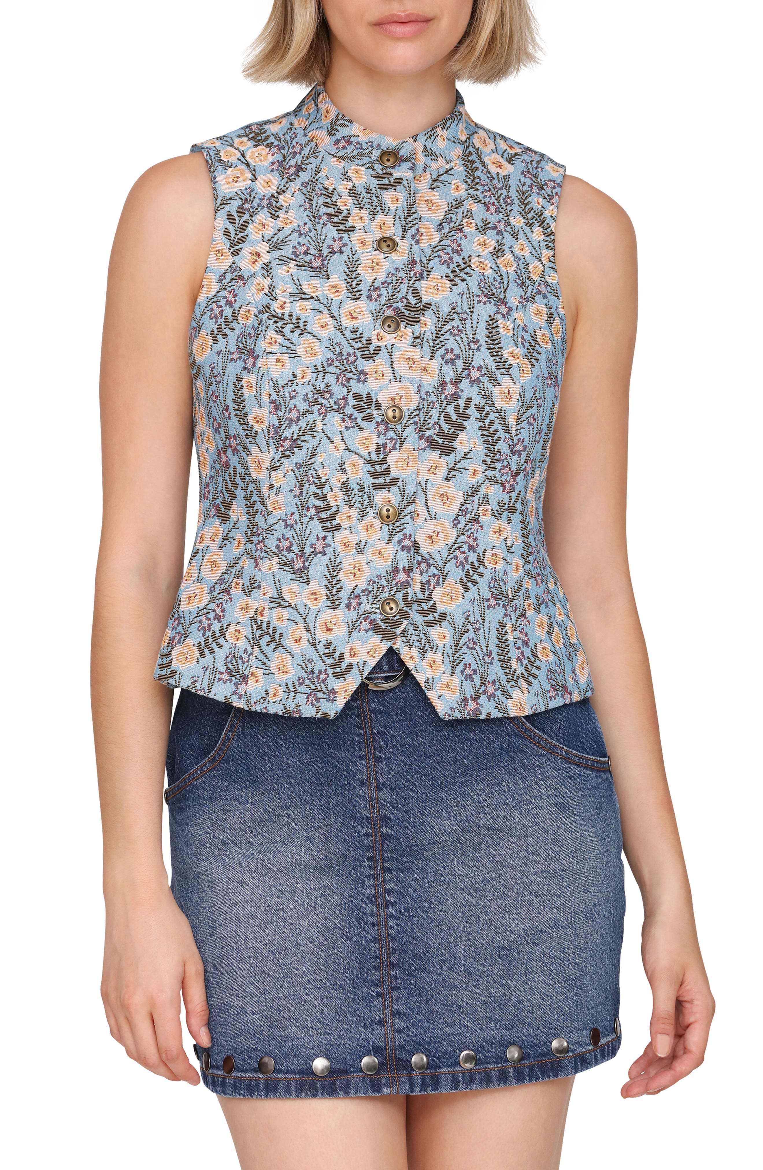 Avec Les Filles Cropped Brocade Vest