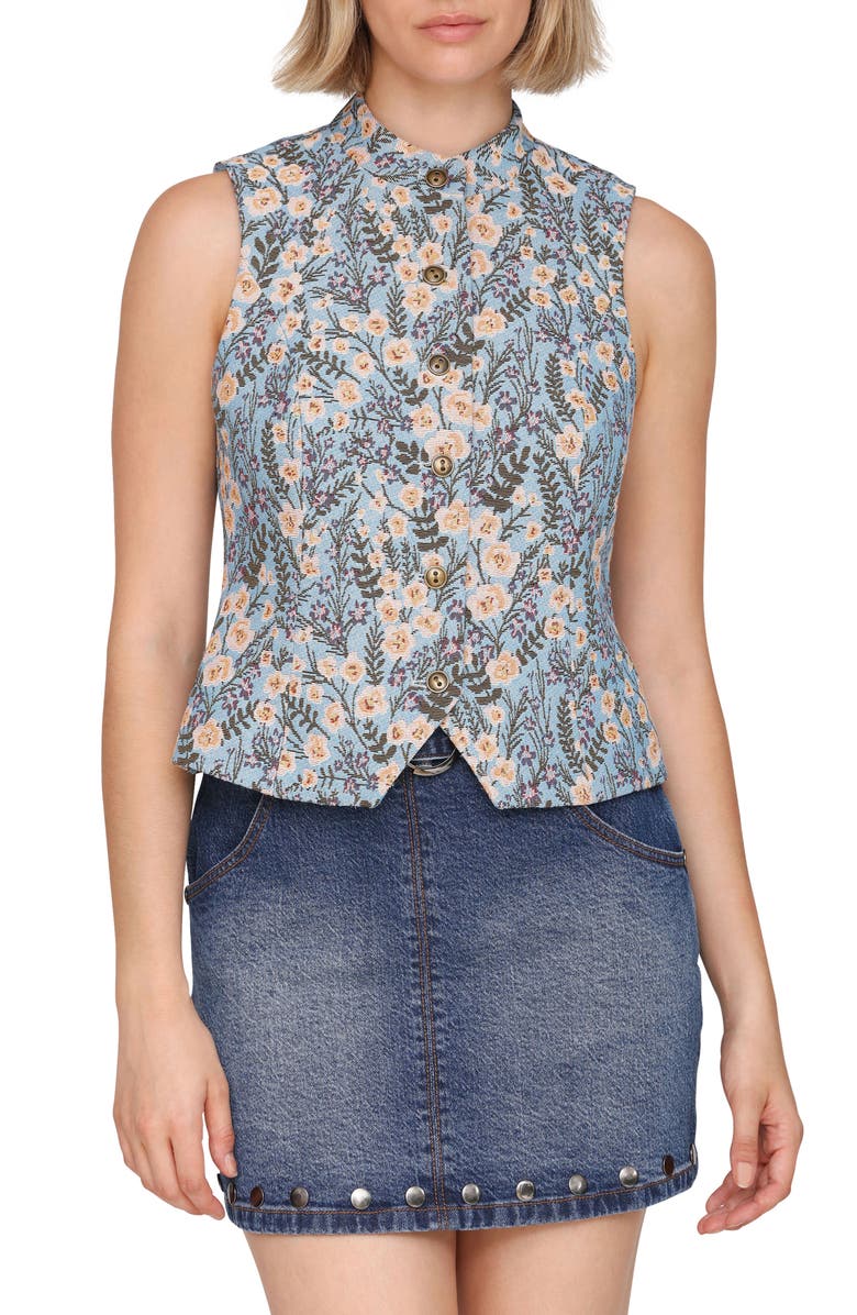 Avec Les Filles Cropped Brocade Vest, Main, color, Light Blue