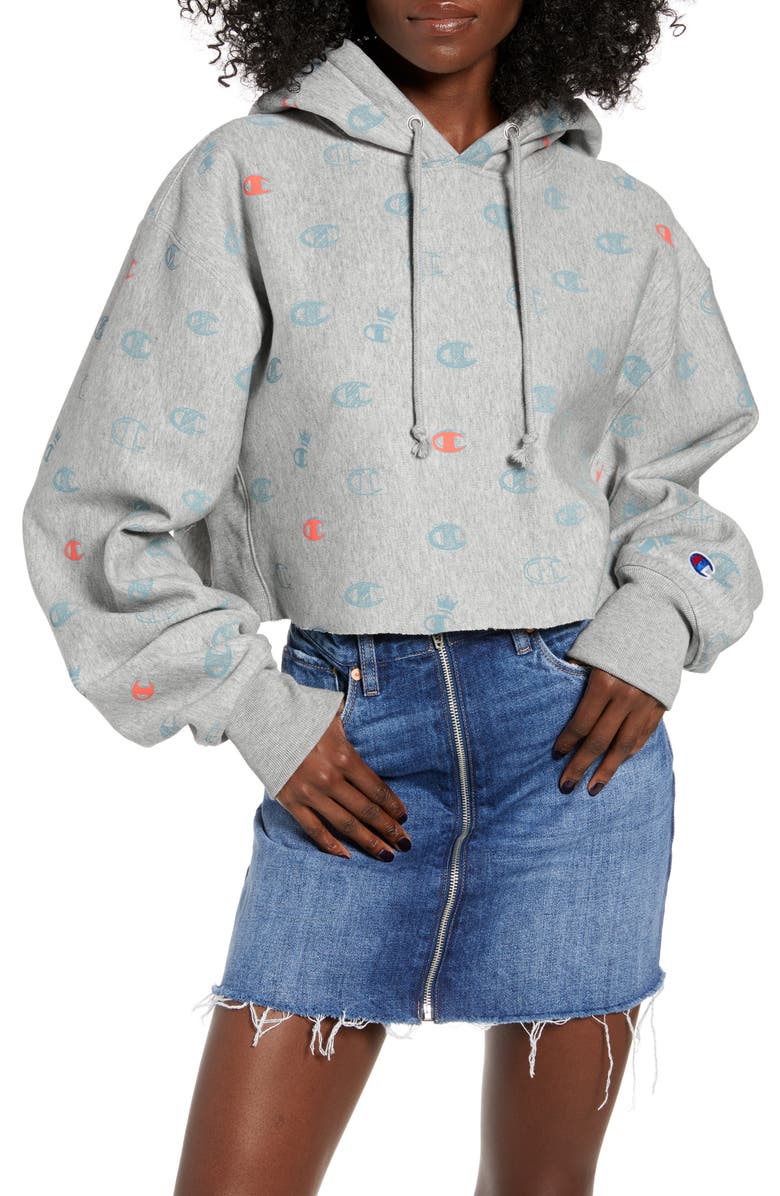 Champion Logo Print Reverse Weave<sup>®</sup> Crop Hoodie, Main, color,