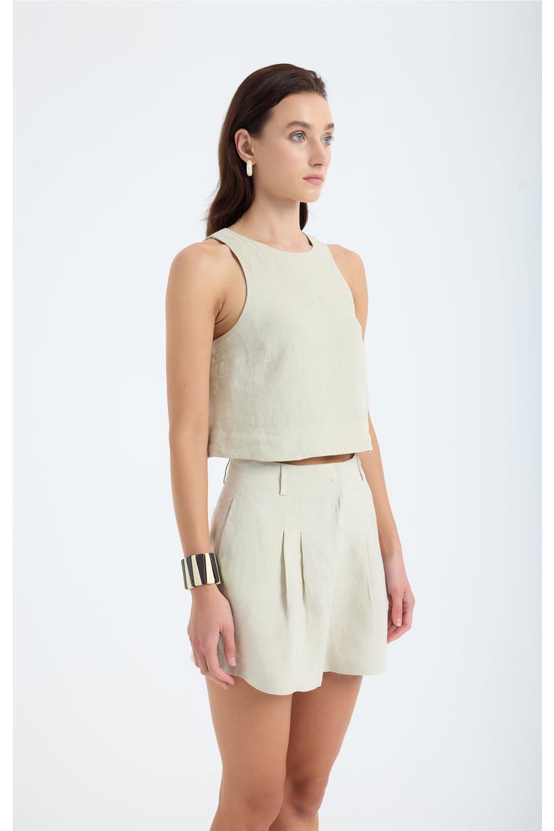 Lena 100% Linen Sleeveless Crop Top, Alternate, color, Stone