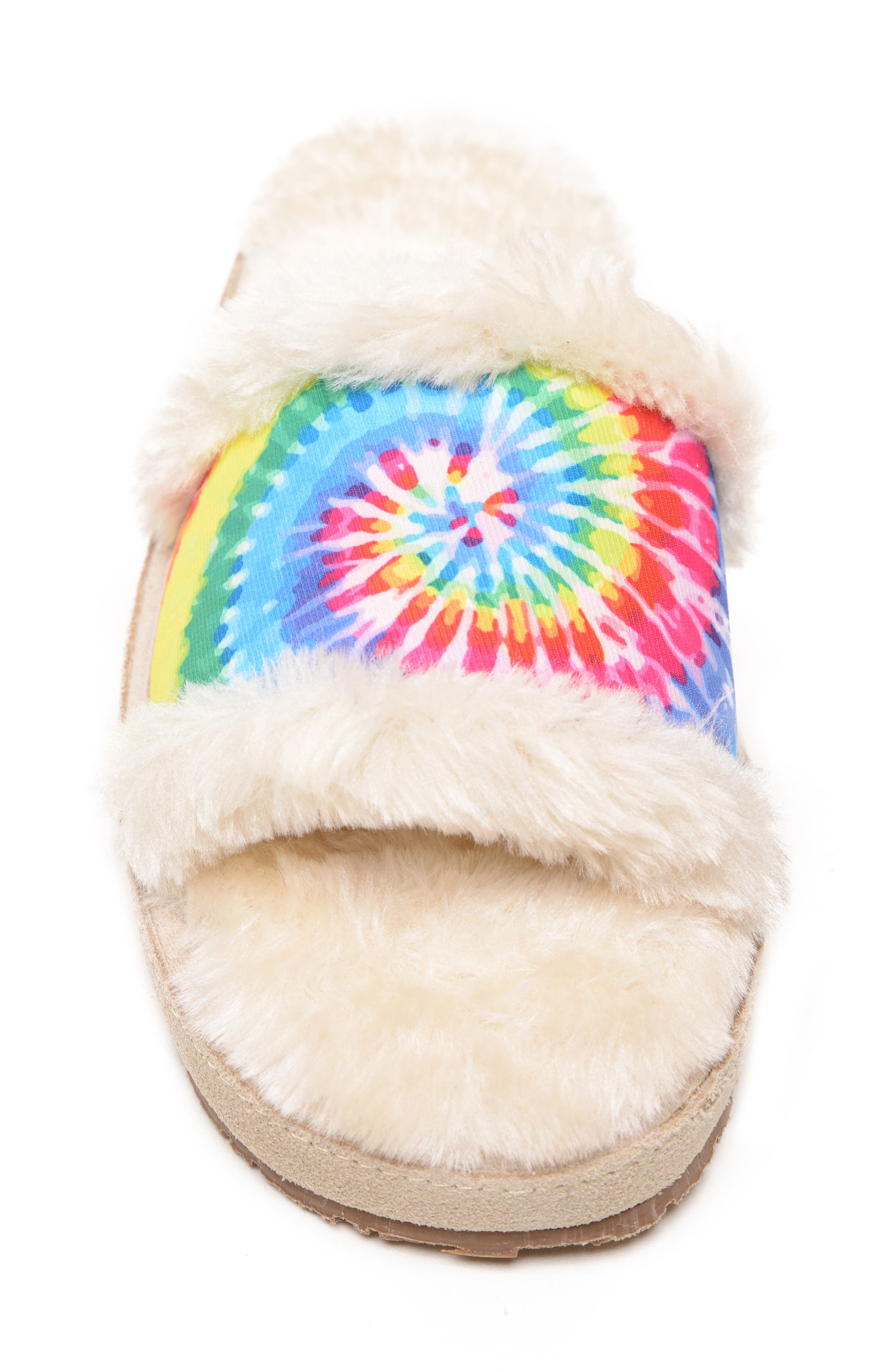 Minnetonka Leena Tie Dye Faux Fur Slide Slipper, Alternate, color, 
