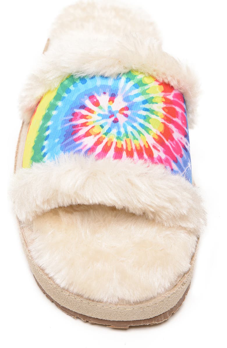 Minnetonka Leena Tie Dye Faux Fur Slide Slipper, Alternate, color,