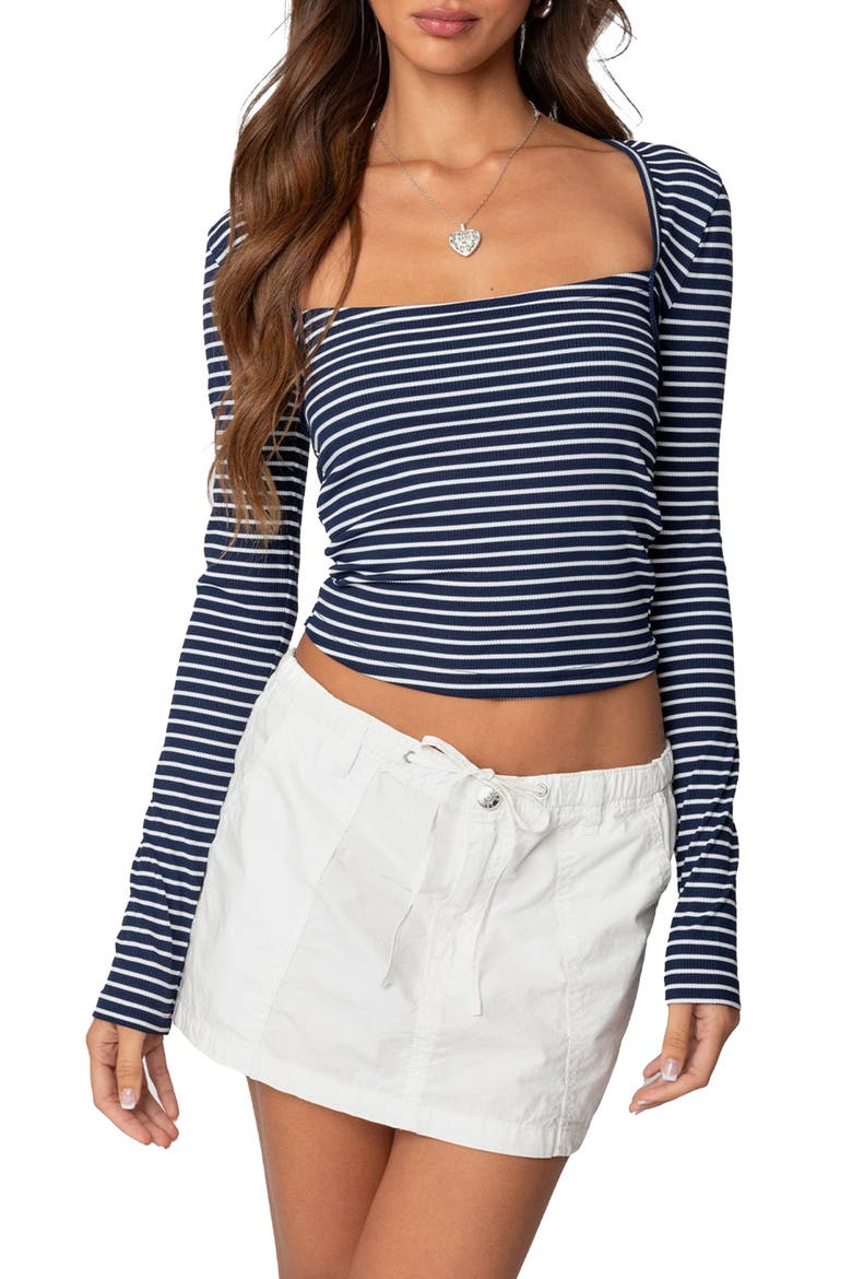 Alex Stripe Stretch Cotton Top, Main, color, NAVY-AND-WHITE
