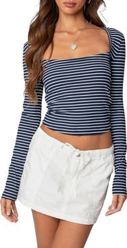 EDIKTED Alex Stripe Stretch Cotton Top