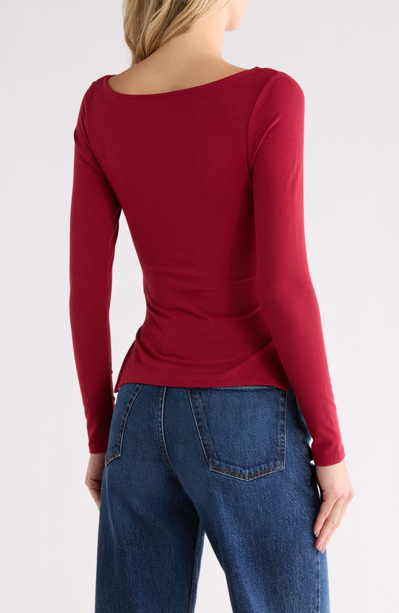 Madden Girl Boat Neck Long Sleeve Ruched Top, Alternate, color, Burgundy