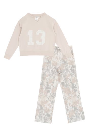 Tween Diva Kids' Graphic Sweatshirt & Camo Pants In Neutral