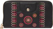Longchamp Embroidered Leather Zip Around Wallet