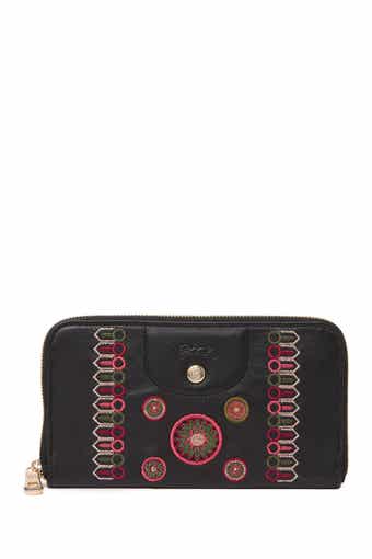 Longchamp Embroidered Leather Zip Around Wallet