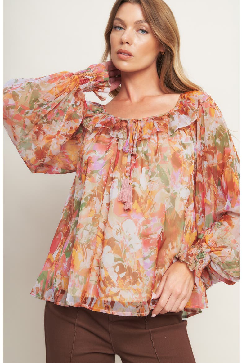 Long Sleeve Chiffon Top, Alternate, color, RUST