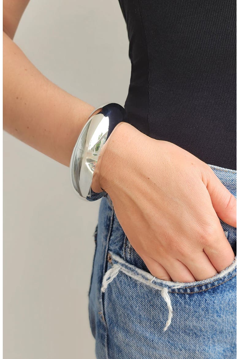 Chunky Domed Hinged Bangle Bracelet, Alternate, color, SILVER