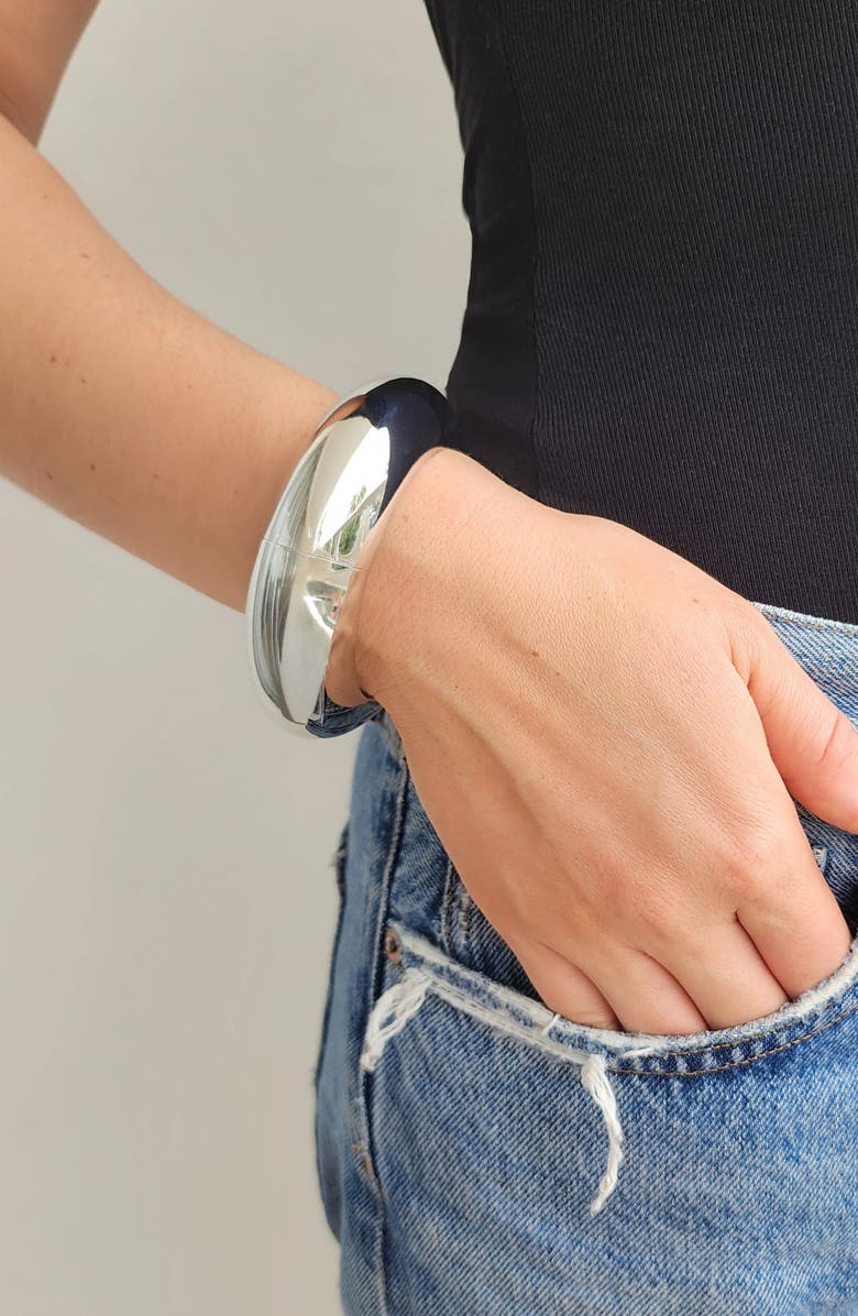 Adornia Chunky Domed Hinged Bangle Bracelet, Alternate, color, Silver