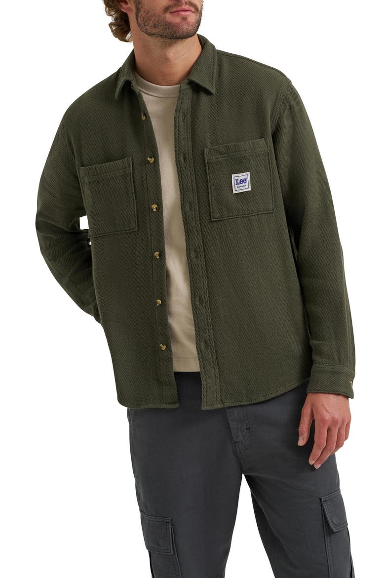 Cotton Button-Up Overshirt, Main, color, OAK MOSS