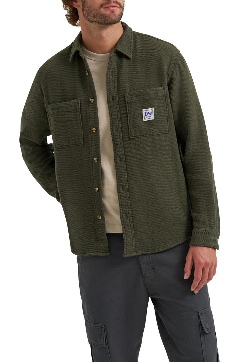 Lee Cotton Button-Up Overshirt, Main, color, Oak Moss
