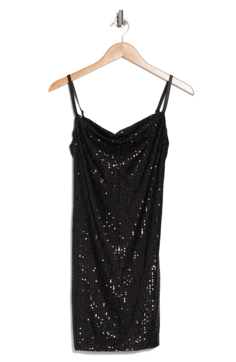 bebe Cowl Neck Sequin Minidress, Alternate, color, 