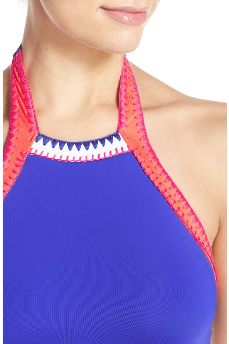 'Summer Vibe' High Neck Halter Bikini Top, Alternate, color, BLUE RAY