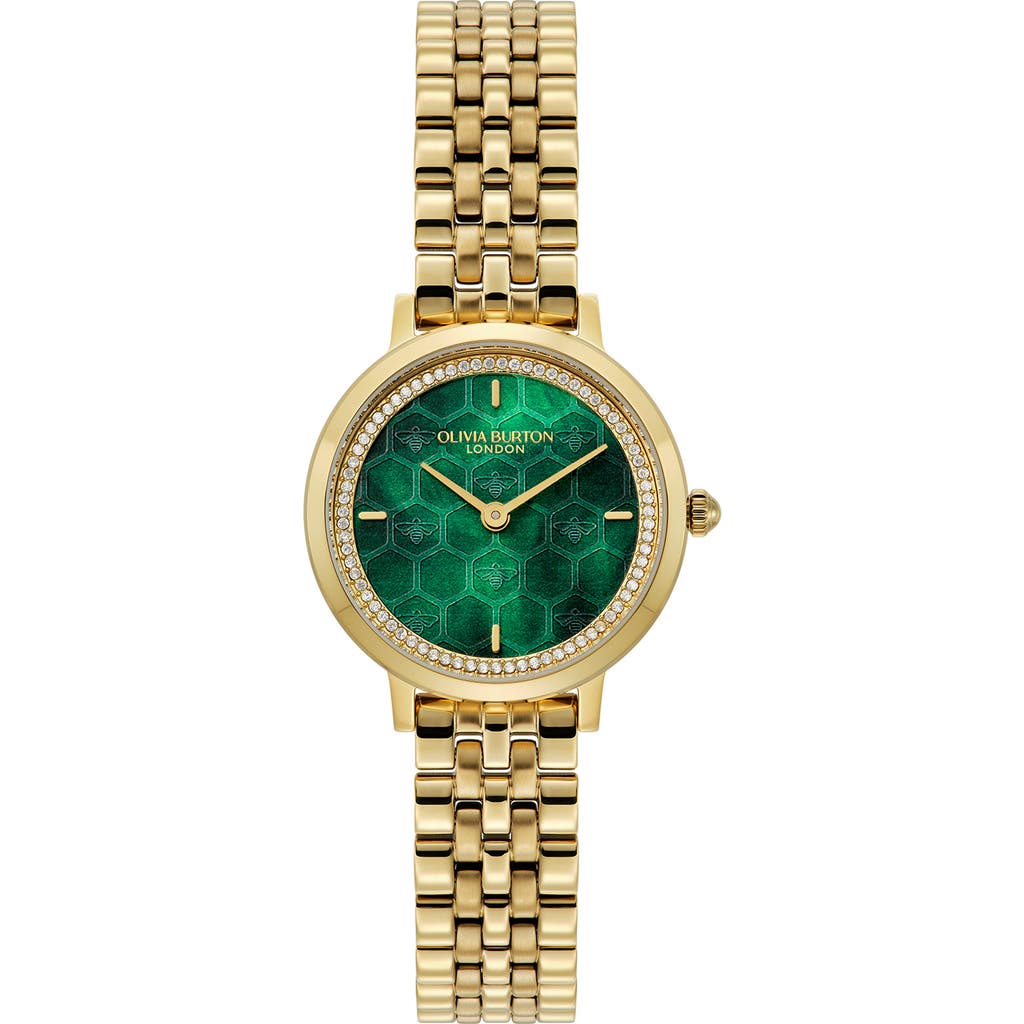 Olivia Burton Women's Honeycomb Ultra Slim Gold Tone Bracelet Watch, 28mm In Green