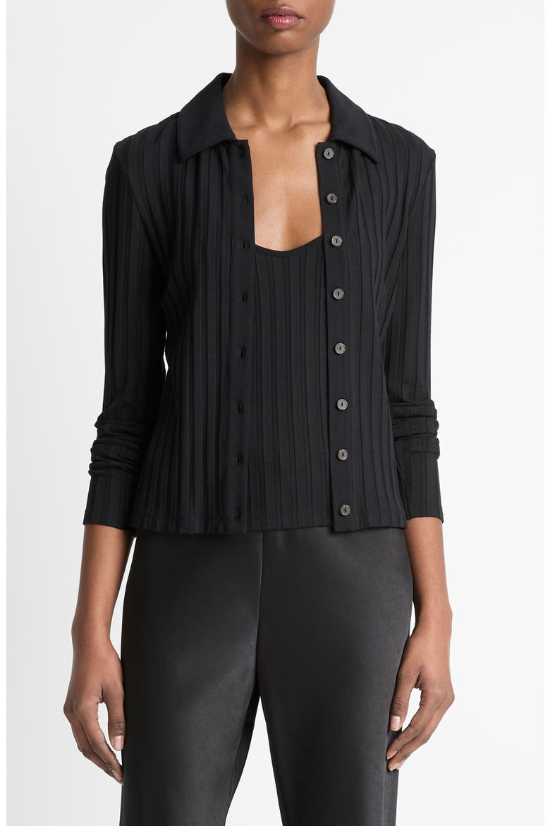 Collar Rib Cardigan, Main, color, BLACK