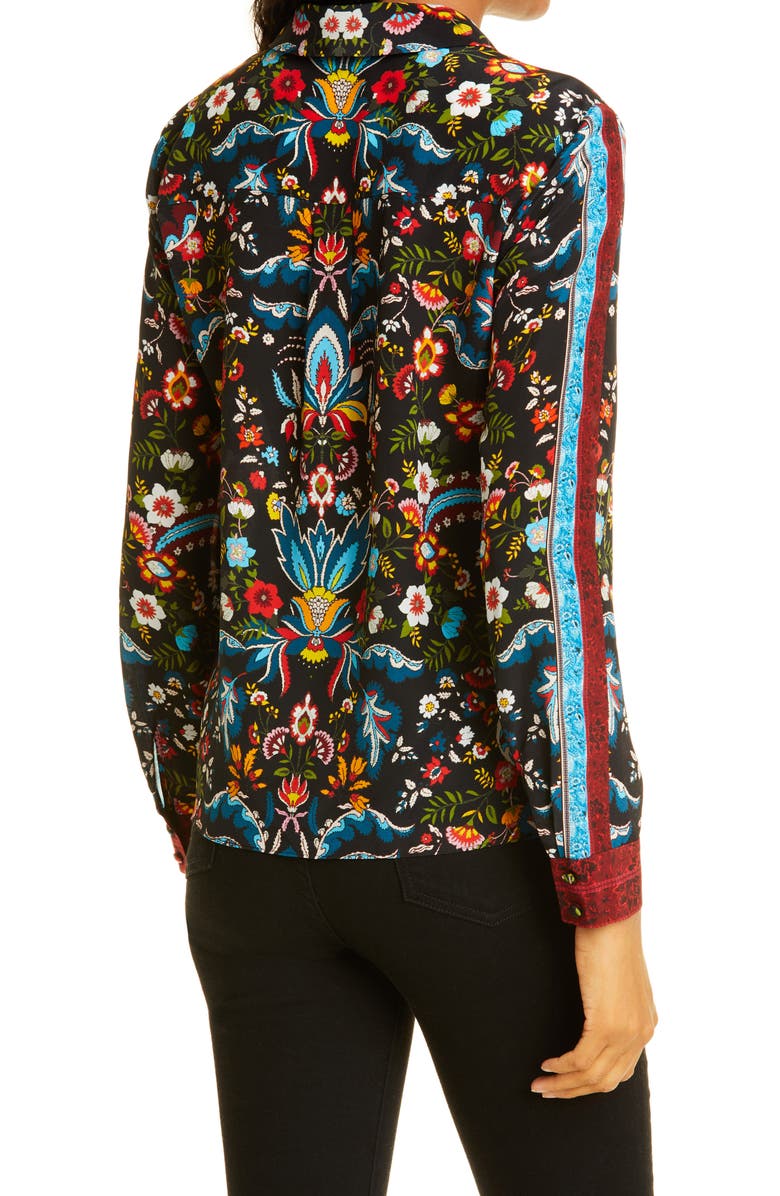 Alice + Olivia Eloise Button-Up Silk Blouse, Alternate, color, 