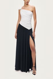 Nocturne One-Shoulder Contrast Maxi Dress