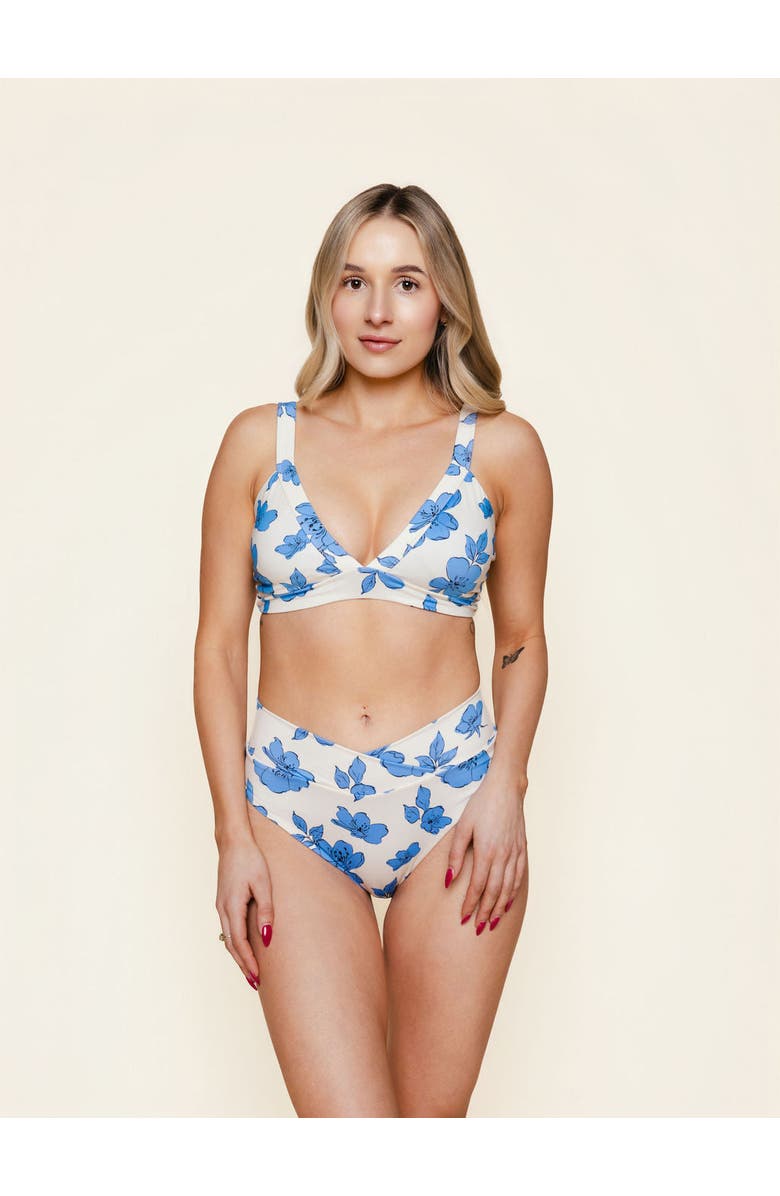 Kitty and Vibe High Hip Crossover Bikini Bottoms with Cheeky Coverage, Alternate, color, Blue Floral