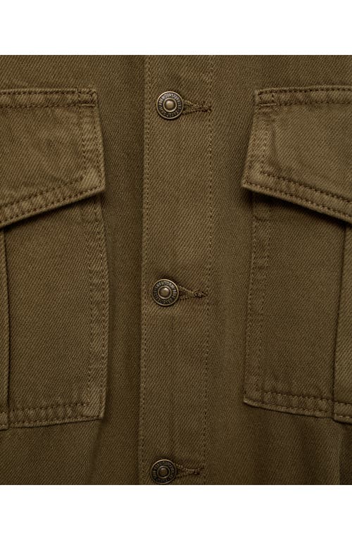 Mango Sidney Long Sleeve Cotton Utility Jumpsuit In Khaki Green