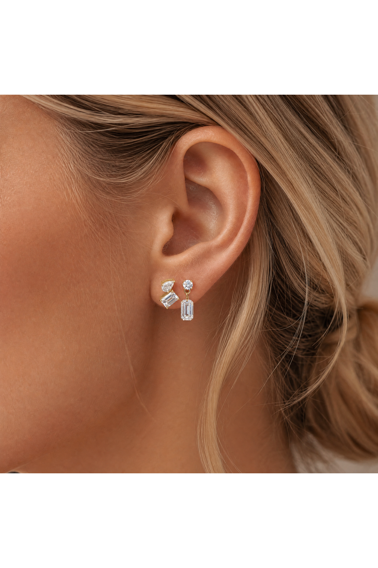 Lab Grown Diamond Emerald & Pear Stud Earring 14K, Alternate, color, 14K Gold