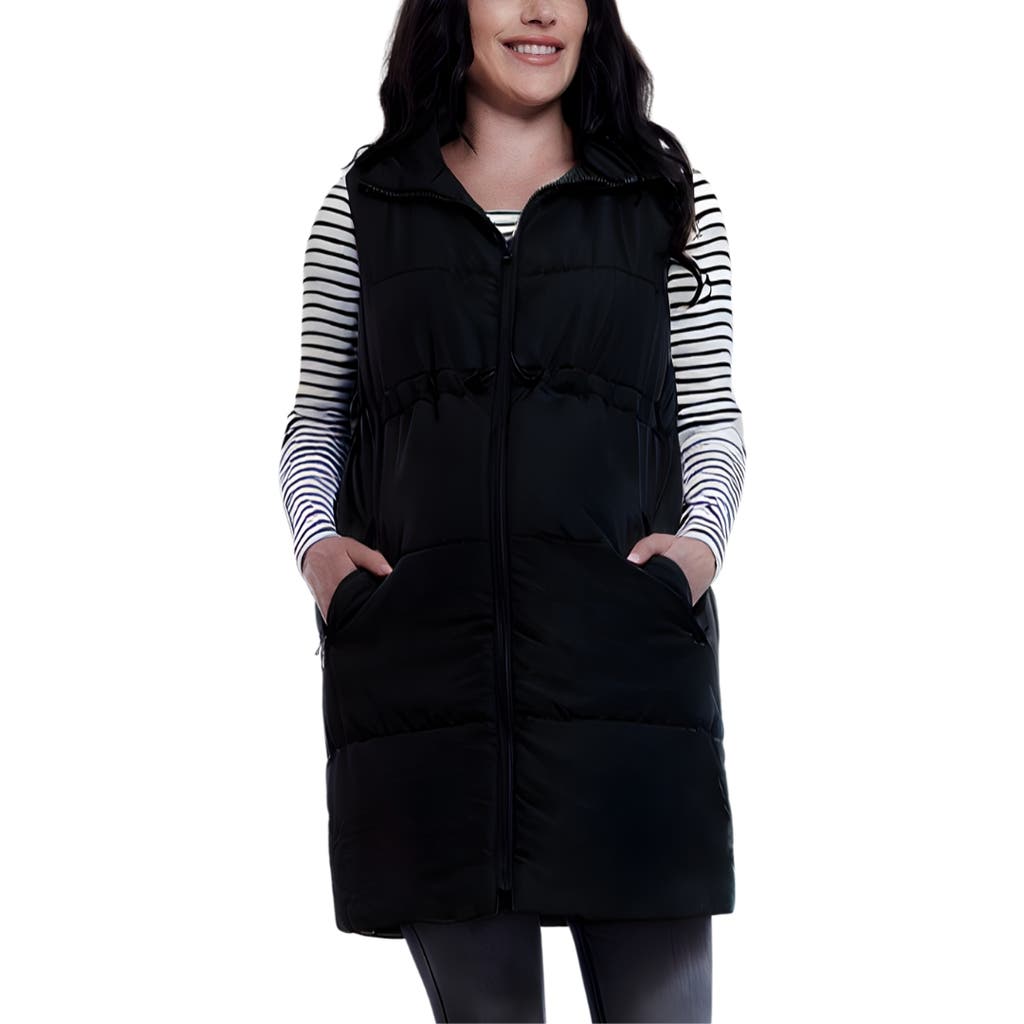Motherhood Maternity Woven Full-zip Sleeveless Quilted Puffer Vest In Black
