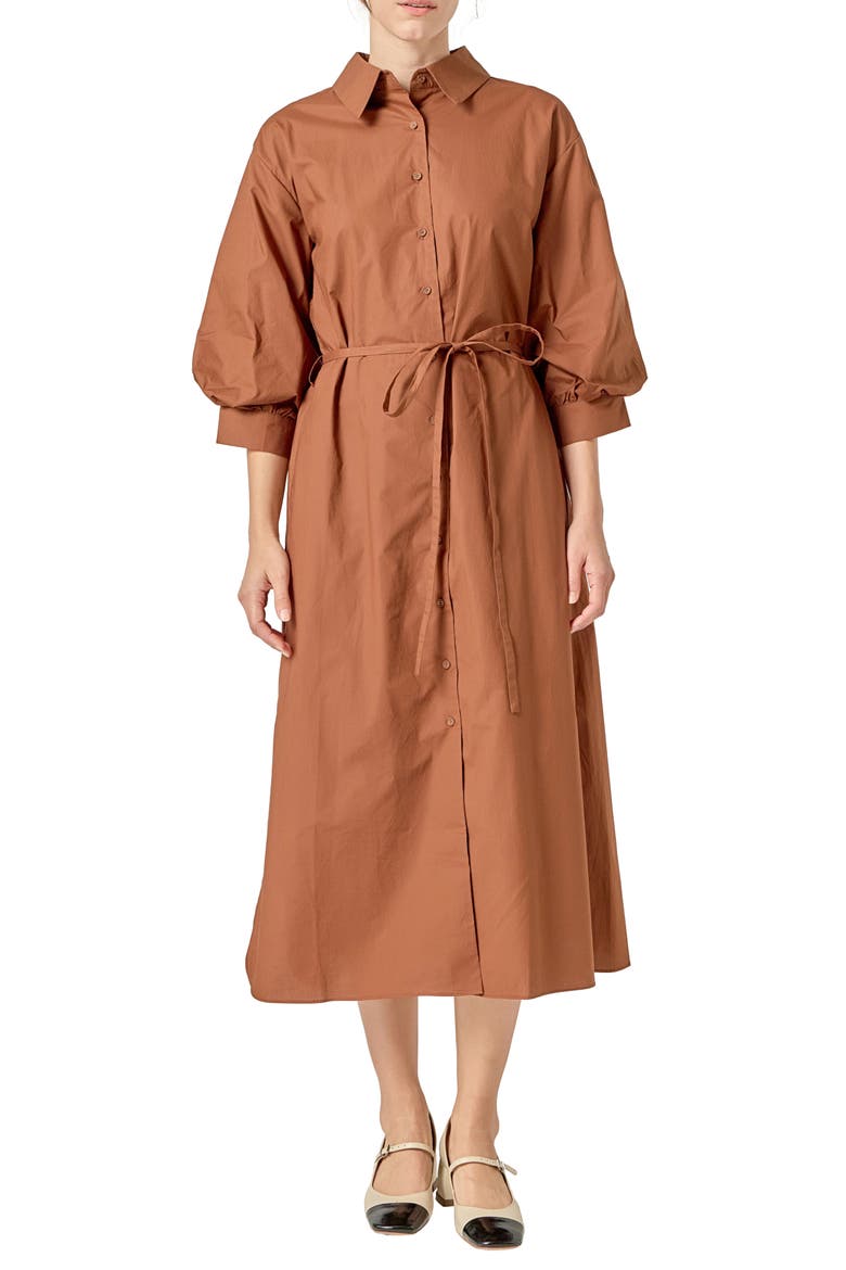 Flared Cotton Midi Dress, Main, color, BROWN