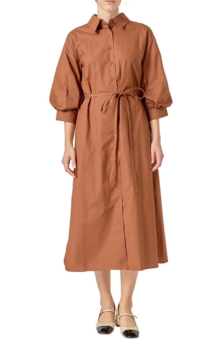 English Factory Flared Cotton Midi Dress, Main, color, Brown