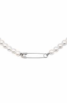 REBL Safety Pin Pendant Faux Pearl Necklace