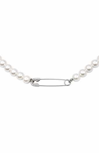 REBL Safety Pin Pendant Faux Pearl Necklace