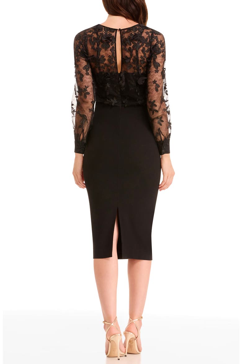 Pilar Mixed Media Long Sleeve Cocktail Sheath Dress, Alternate, color, BLACK