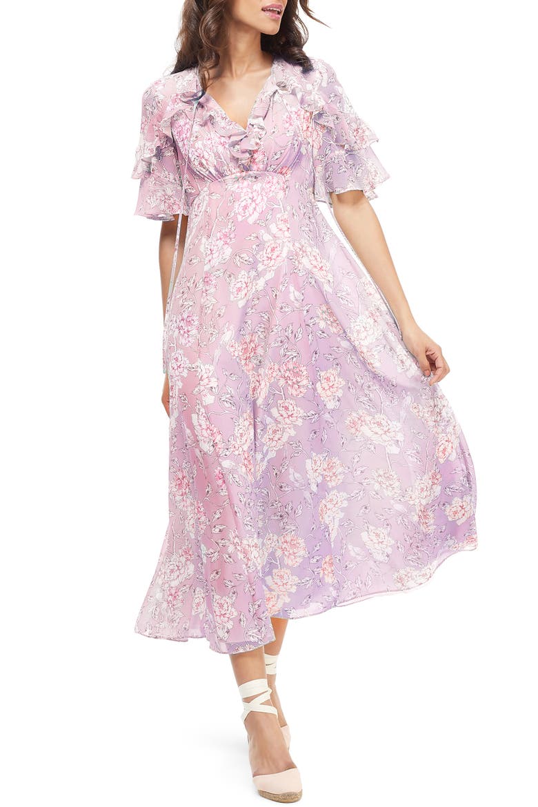 Shelby Tie Neck Ruffle Maxi Dress (Nordstrom Exclusive), Main, color, SOFT MAUVE/ DEEP ROSE